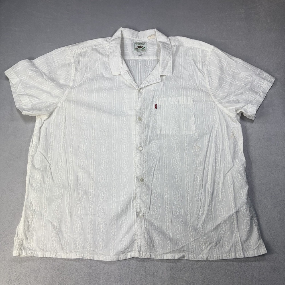 Levis Mens Sunset Hawaiian Cuban Relax Shirt‎ Classic Pocket White 2XL